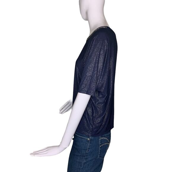 PerSeption Concept blouse shine blue short sleeve pullover size S - Picture 5 of 8